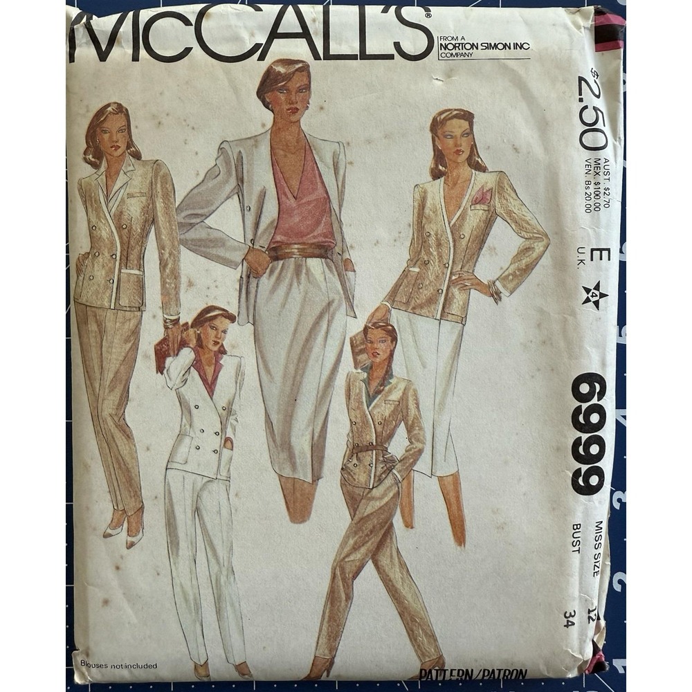 McCall's Pattern 6999 Misses' Jacket,‎ Skirt & Pants Size 12 Bust 34" Uncut FF
